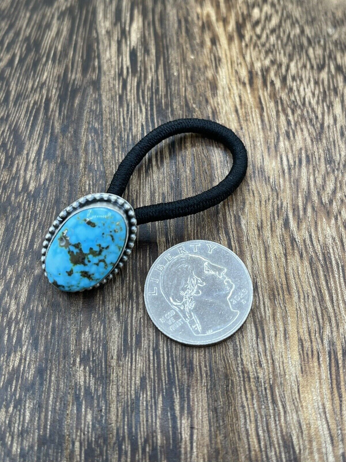 Native American Navajo Handmade Sterling Silver Turquoise Hair Tie Scott Skeets