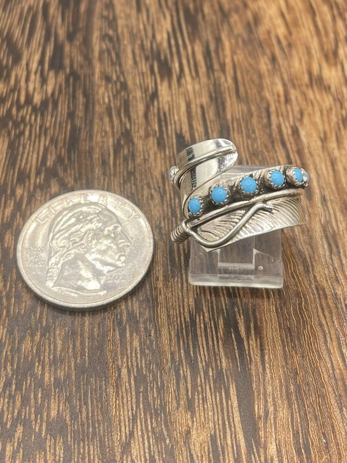 Native American Sterling Silver Indian Turquoise Adjustable Ring Size 6-11