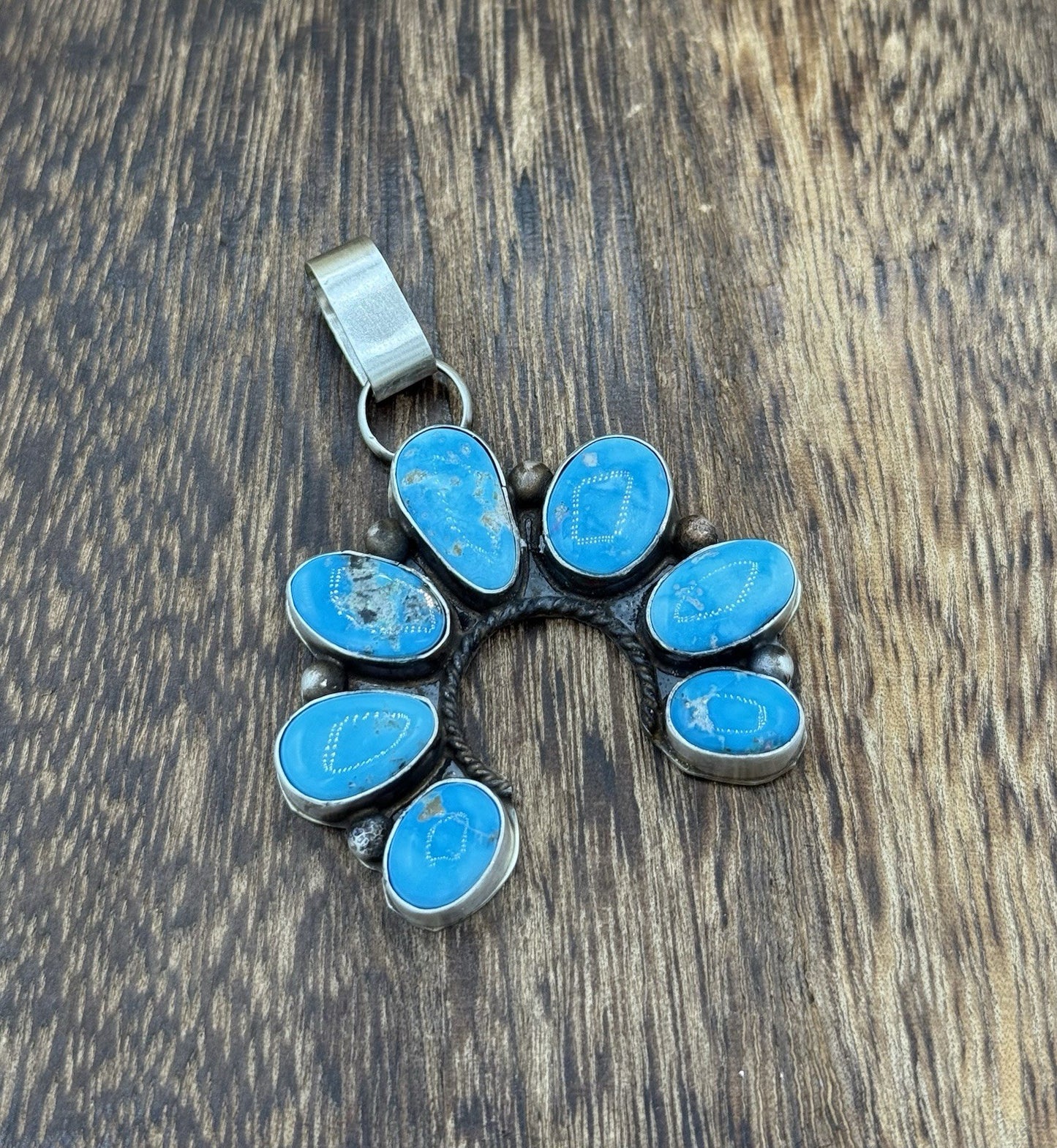 Native Navajo Handmade Sterling Silver Blue Ridge Turquoise Cluster Naja Pendant