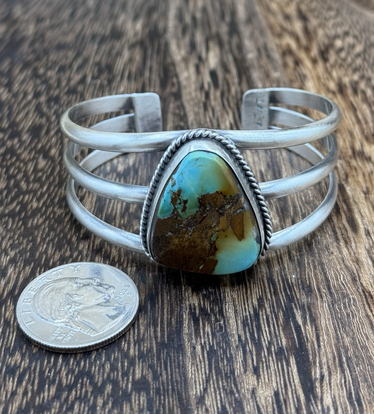 Native American Navajo Handmade Sterling Silver Royston Turquoise Cuff Bracelet
