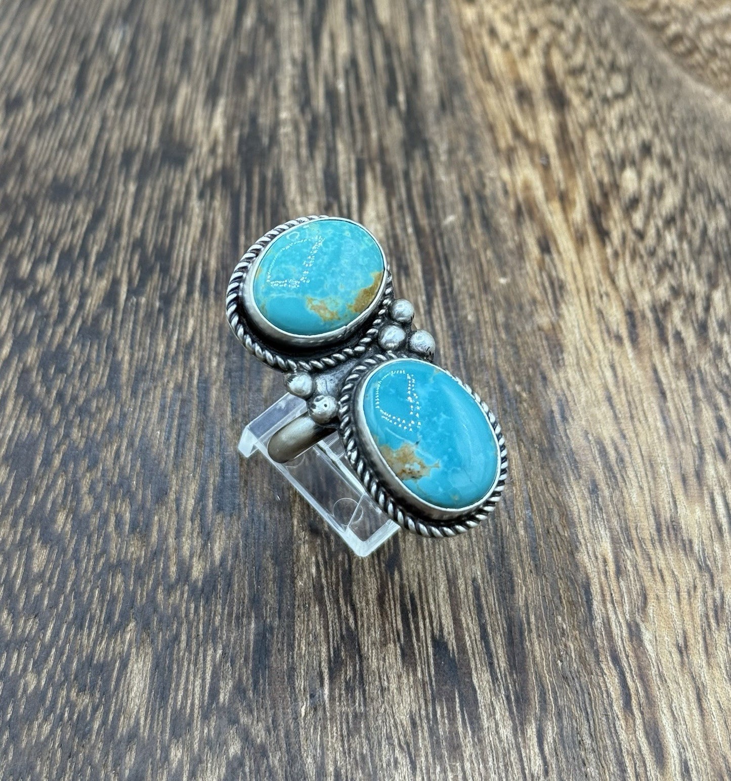 Navajo Handmade Sterling Silver Royston Turquoise Adjustable Ring Size 7 To 9