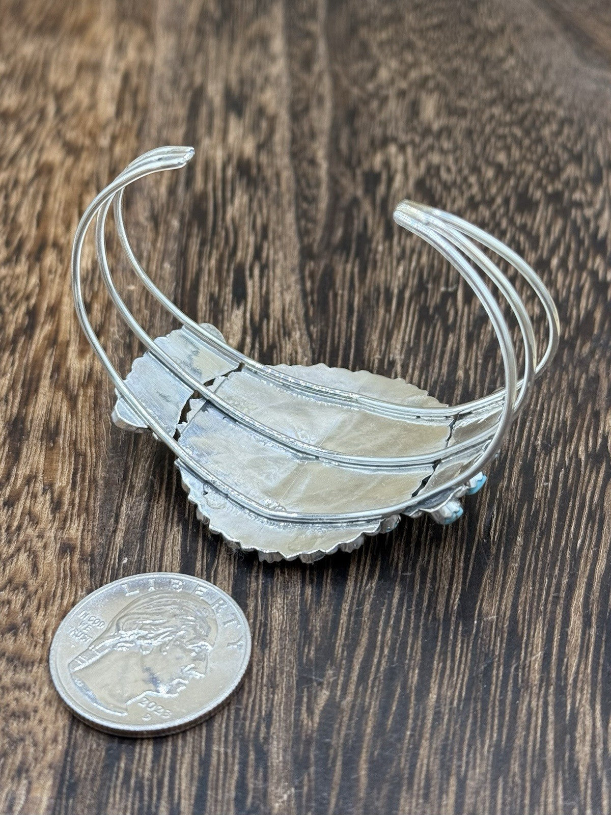 Native American Navajo Handmade Sterling Silver Turquoise Cluster Cuff Bracelet