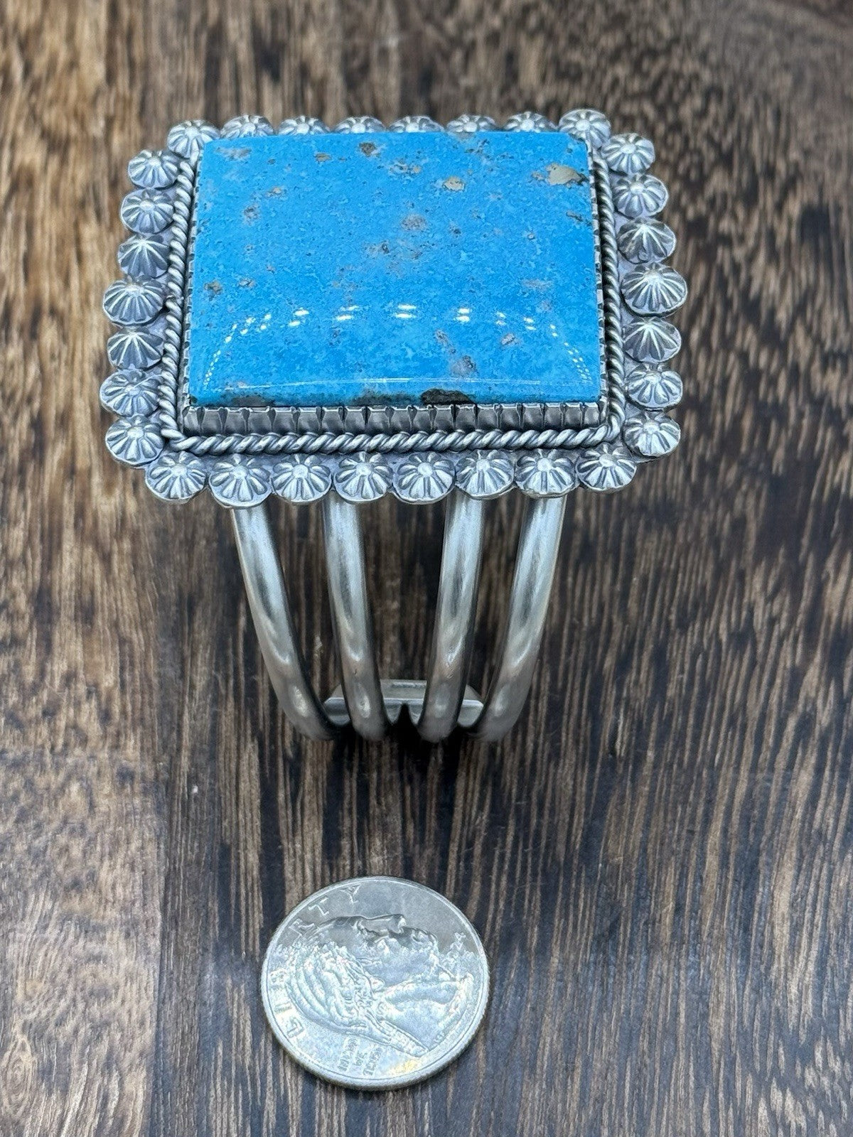 Native Navajo Handmade Sterling Silver Morenci Turquoise Old Look Cuff Bracelet