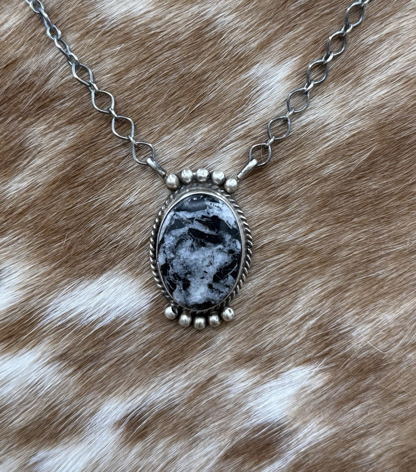 Native American Navajo Handmade Sterling Silver White Buffalo Bar Necklace 18”