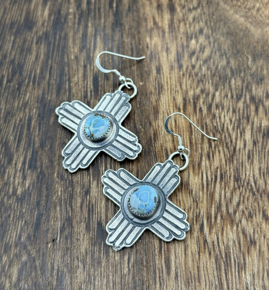 Navajo Handmade Sterling Silver Zia Golden Hills Turquoise Earrings Kevin Billah