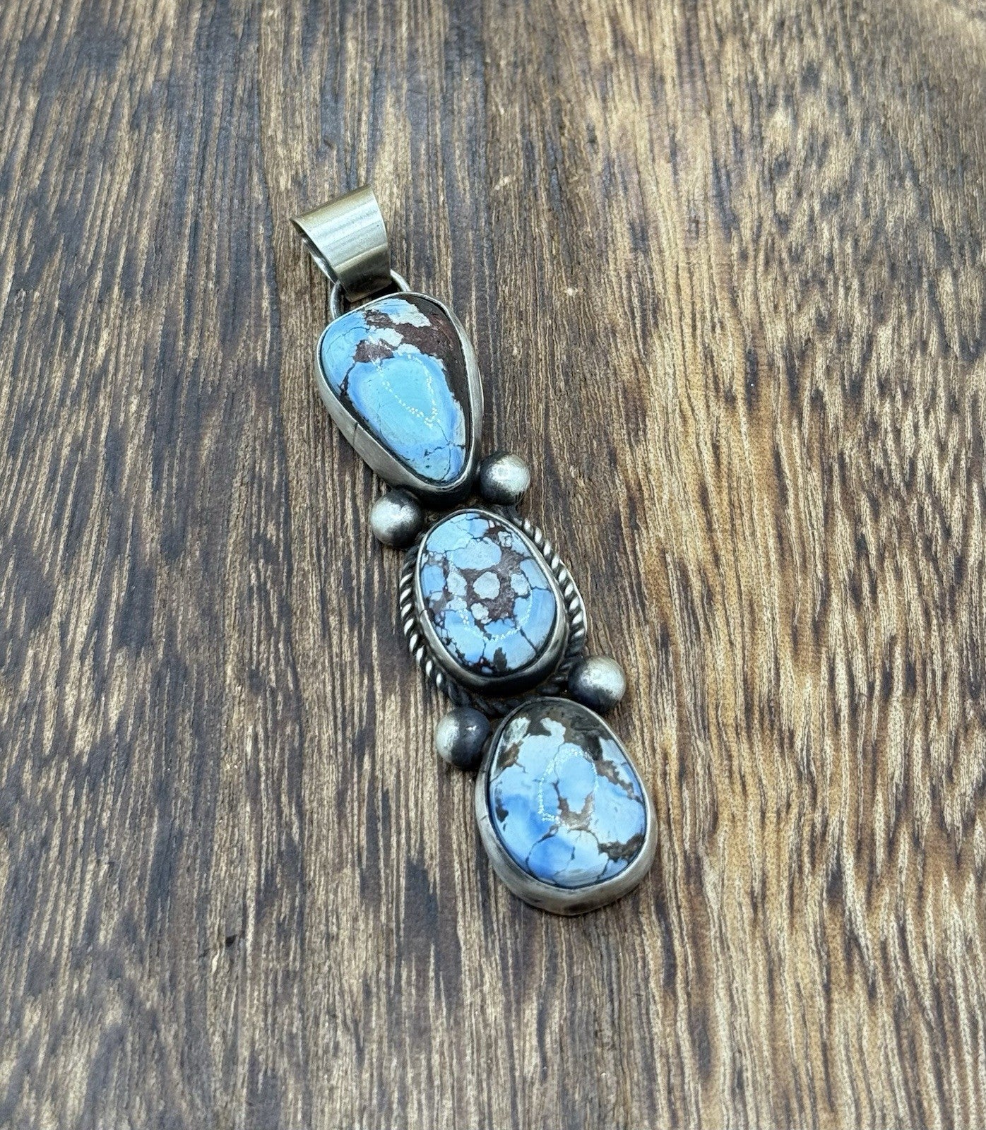 Navajo Handmade Sterling Silver Golden Hills Turquoise Cluster Drop Pendant