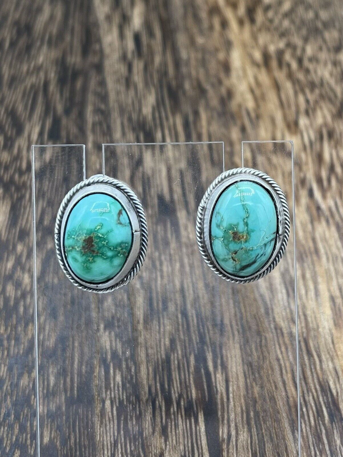 Native American Navajo Handmade Silver Sonoran Turquoise Post Stud Earrings