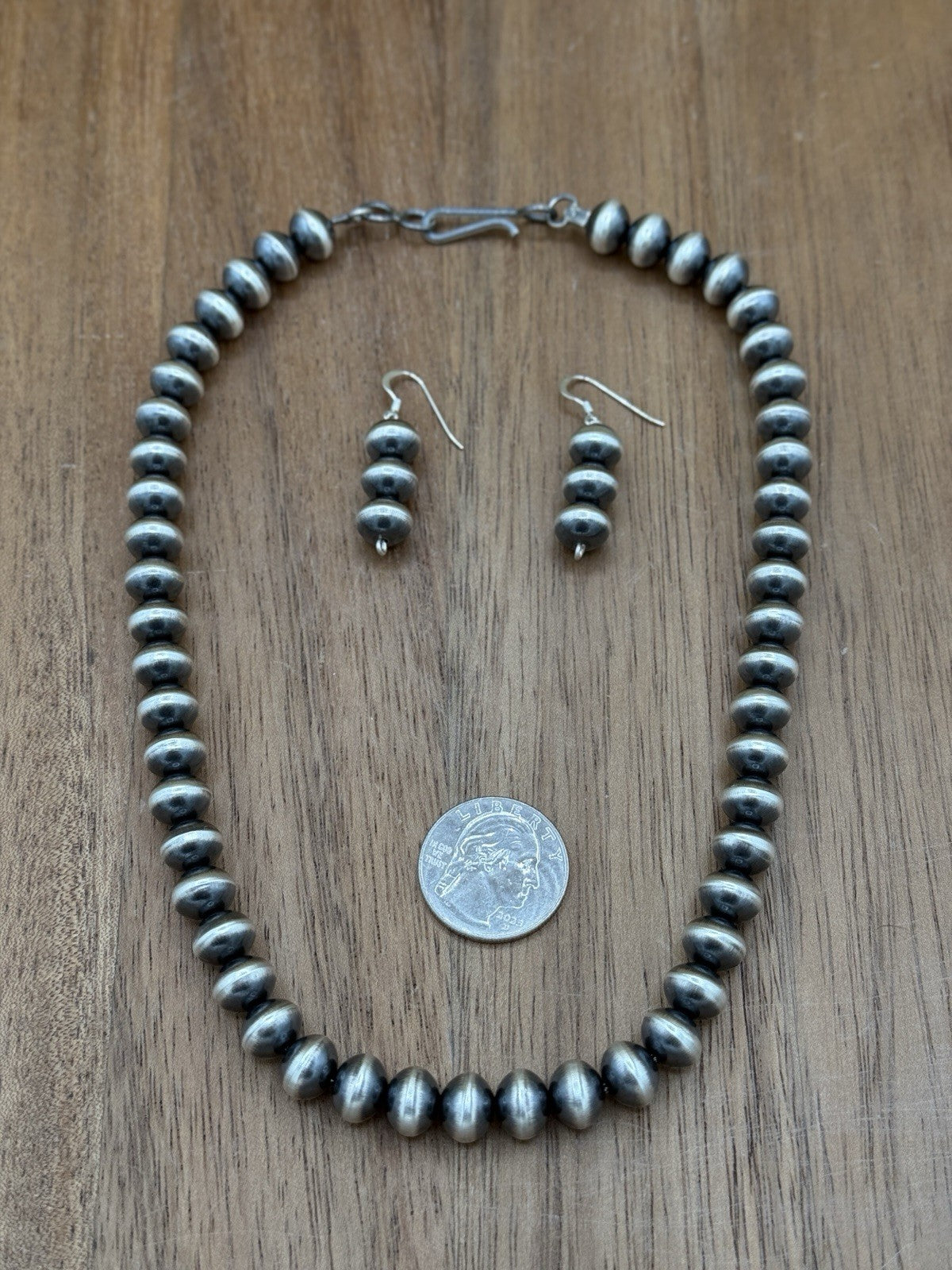 Authentic Navajo Handmade Old Look Navajo Pearl Bead Necklace & Earrings 18” 9mm