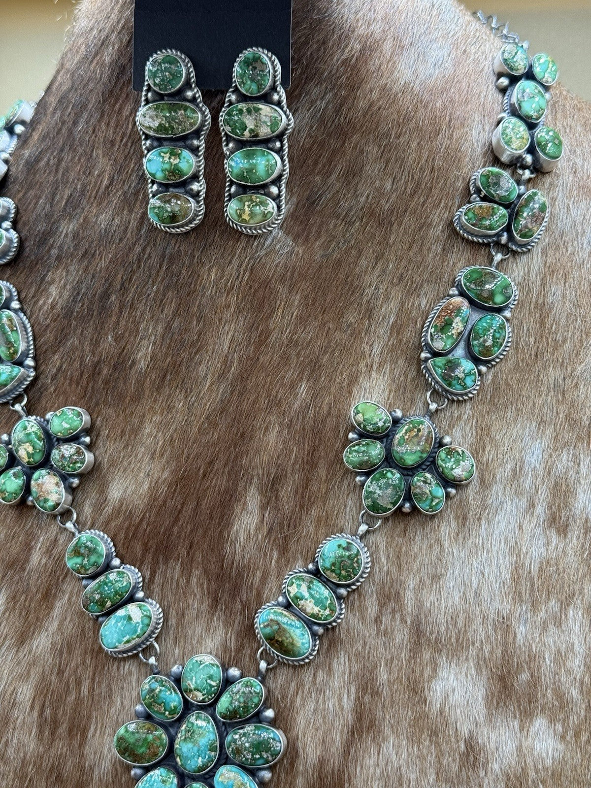 Navajo Handmade Sterling Silver Sonoran Gold Turquoise Cluster Lariat Necklace