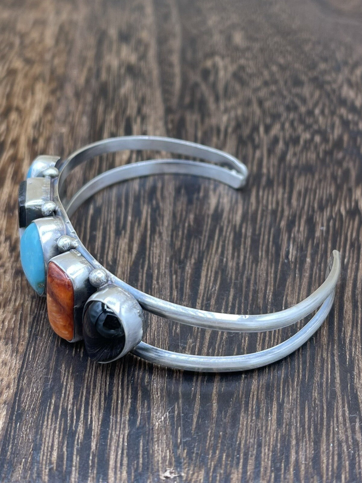 Native American Navajo Handmade Sterling Silver Multi Stone color Cuff Bracelet