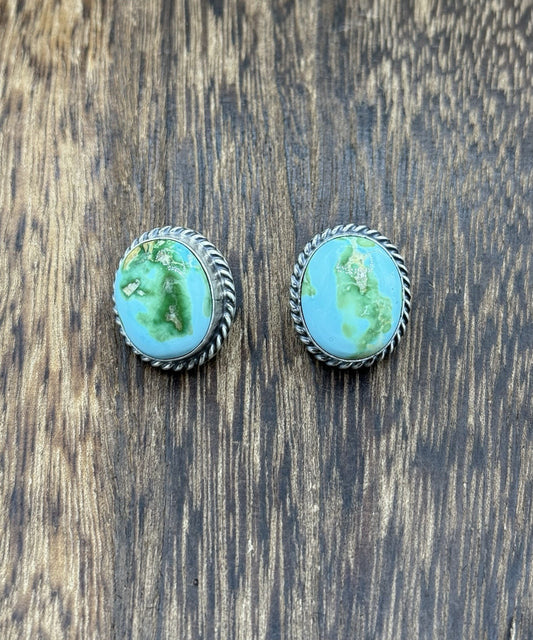 Navajo Handmade Sterling Silver Sonoran Gold Turquoise Post Stud Earrings