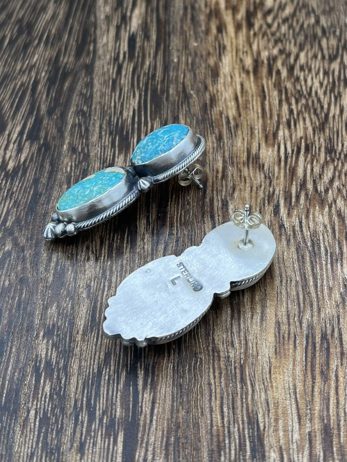 Native American Navajo Handmade Silver Sonoran Bella Turquoise Post Earrings