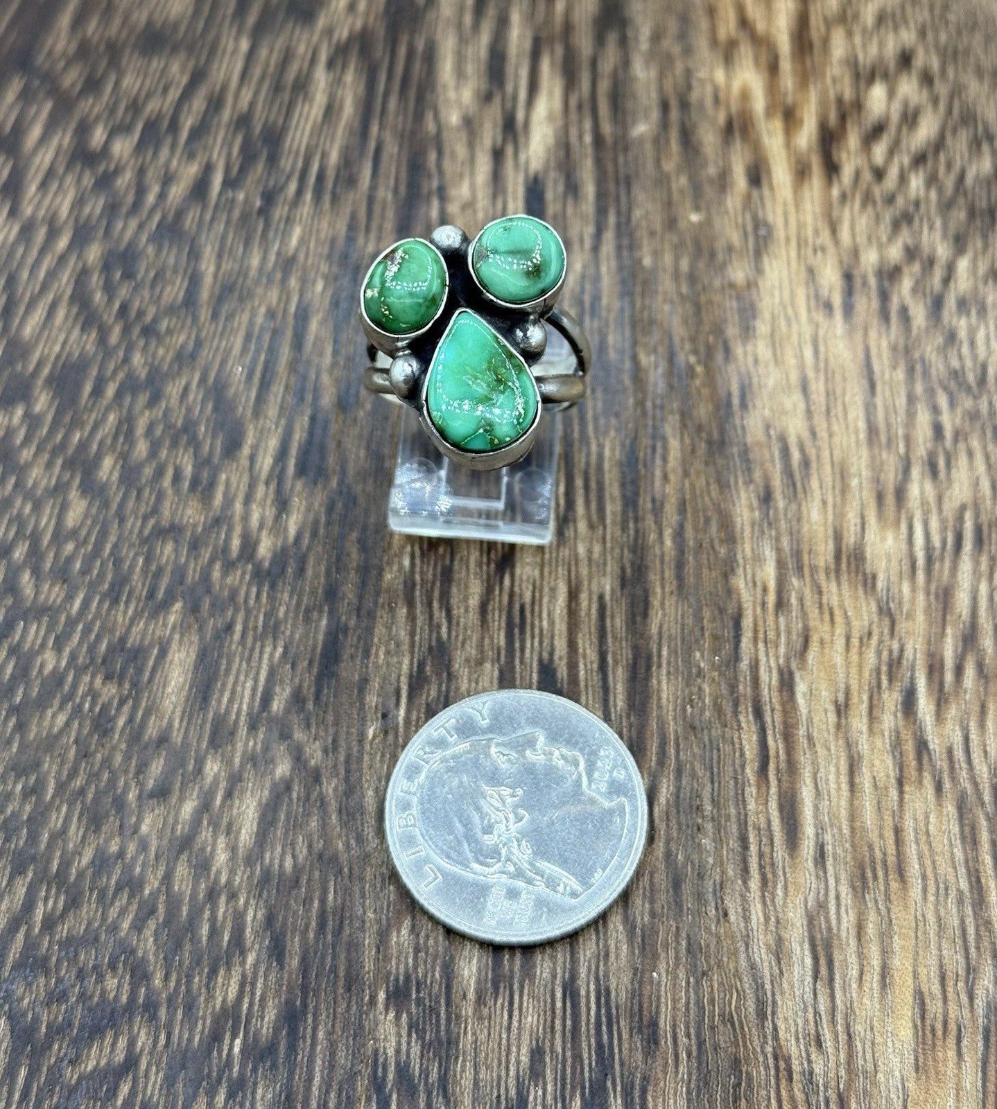 Navajo Handmade Sterling Silver Sonoran Gold Turquoise Cluster Ring Size 9