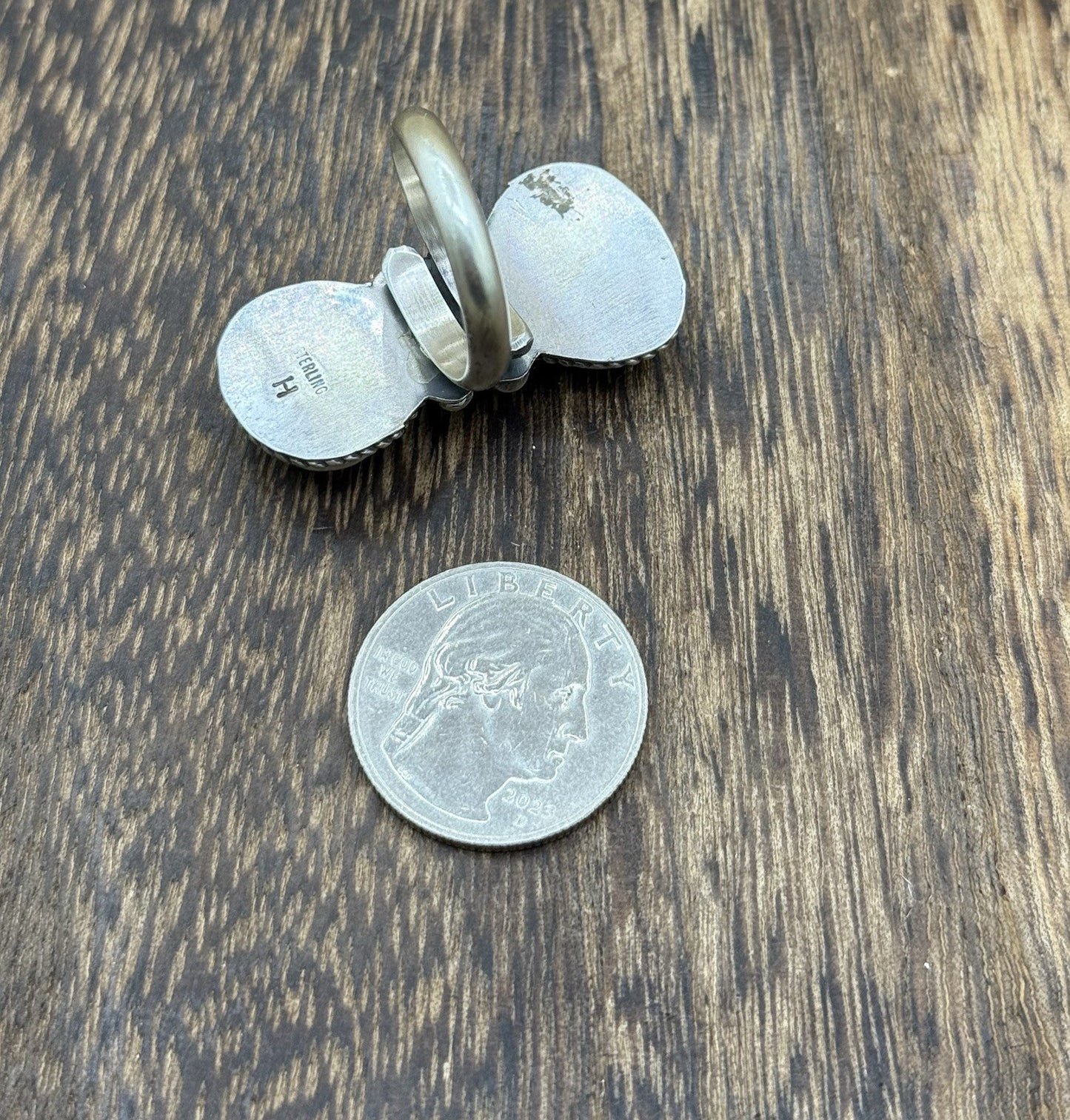 Navajo Handmade Sterling Silver White Water Turquoise Adjustable Ring Size 7 - 9