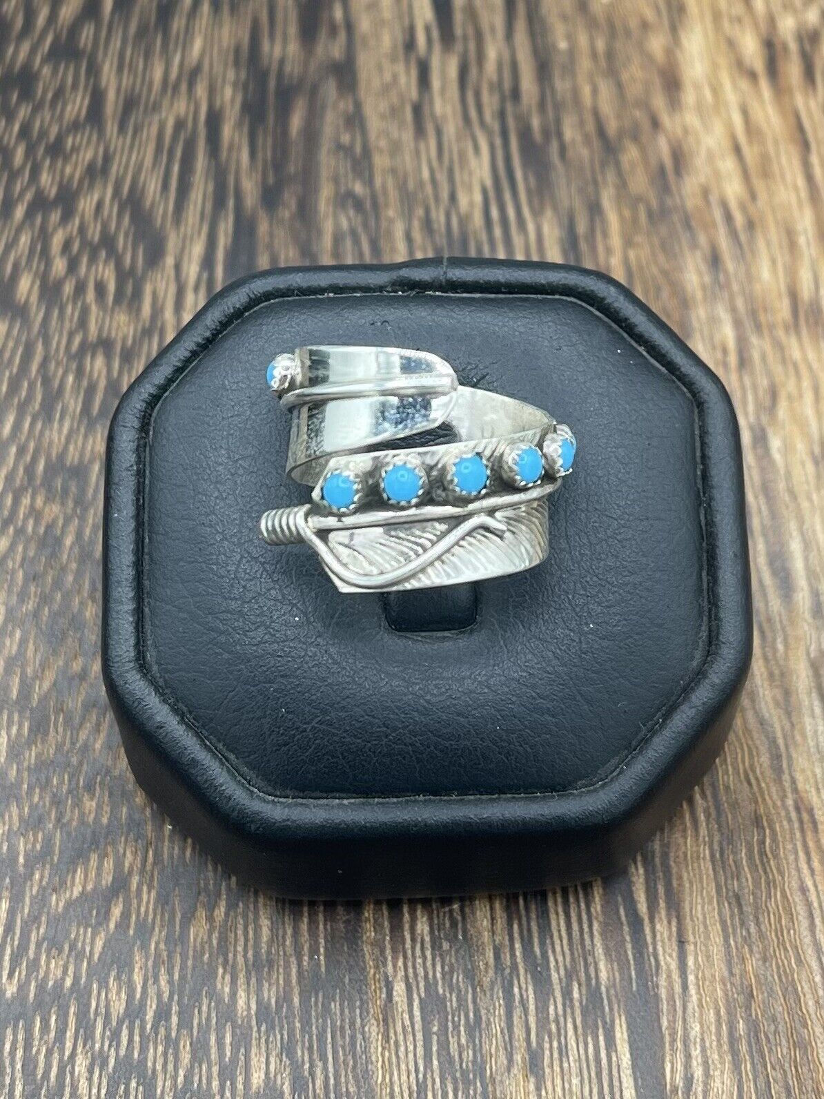 Native American Sterling Silver Indian Turquoise Adjustable Ring Size 6-11