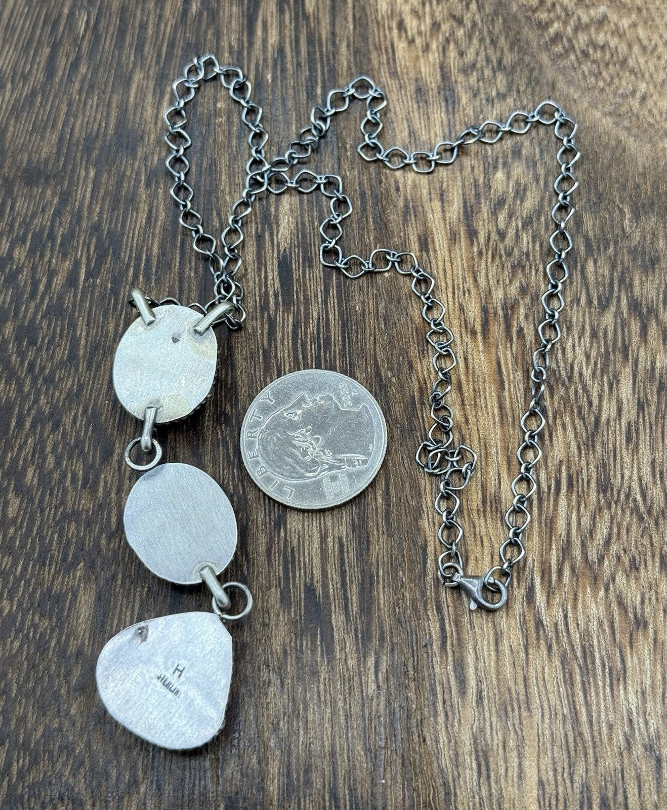 Native Navajo Handmade Sterling Silver Kingman Turquoise Lariat Necklace 18”