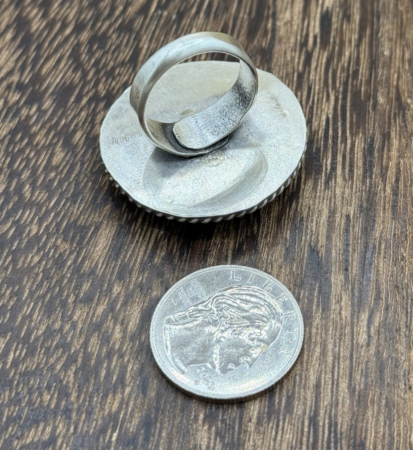 Navajo Handmade Sterling Silver Kingman Turquoise Adjustable Ring Size 7 To 9