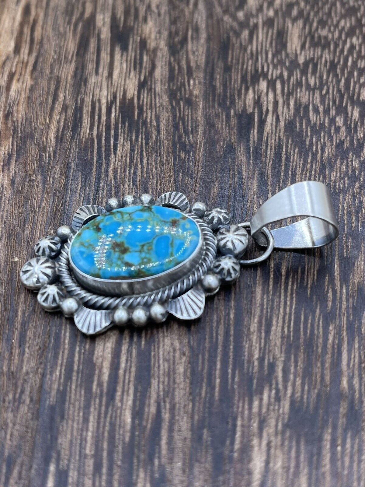 Native American Sterling Silver Navajo Handmade Turquoise Pendant - Betta Lee