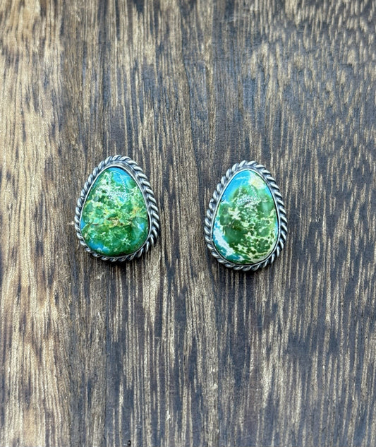 Navajo Handmade Sterling Silver Sonoran Gold Turquoise Post Stud Earrings