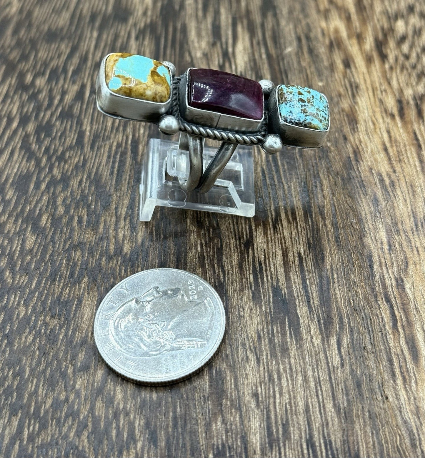 Native Navajo Handmade Sterling Silver Mixed Stone Turquoise Cluster Ring Size 7