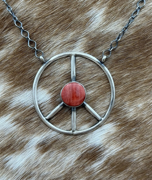 Navajo handmade Sterling Silver Spiny Oyster Shell Peace Hippie Necklace 18”