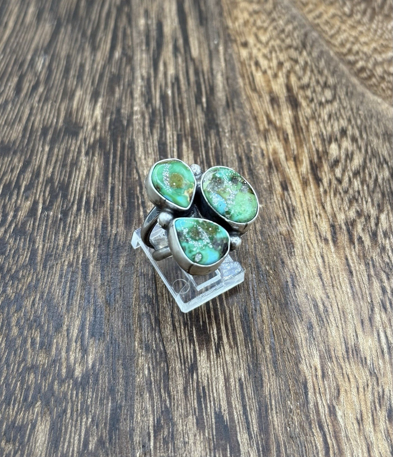 Navajo Handmade Sterling Silver Sonoran Gold Turquoise Cluster Ring Size 7