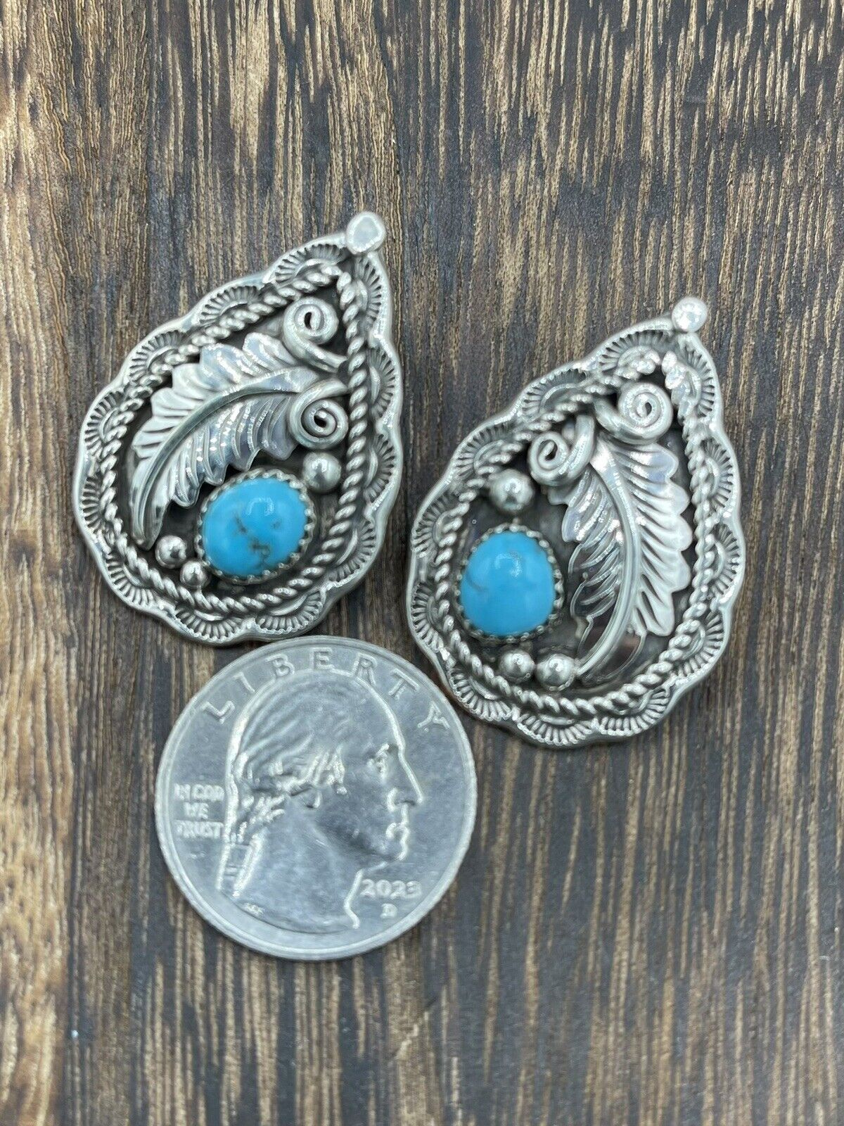 Native American Sterling Silver Navajo Handmade Natural Turquoise Post Earring