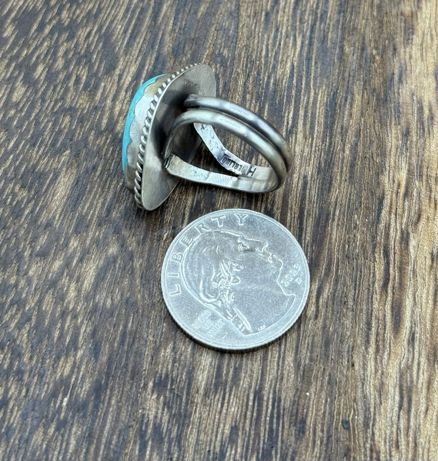 Native American Navajo Handmade Sterling Silver Royston Turquoise Ring Size 8