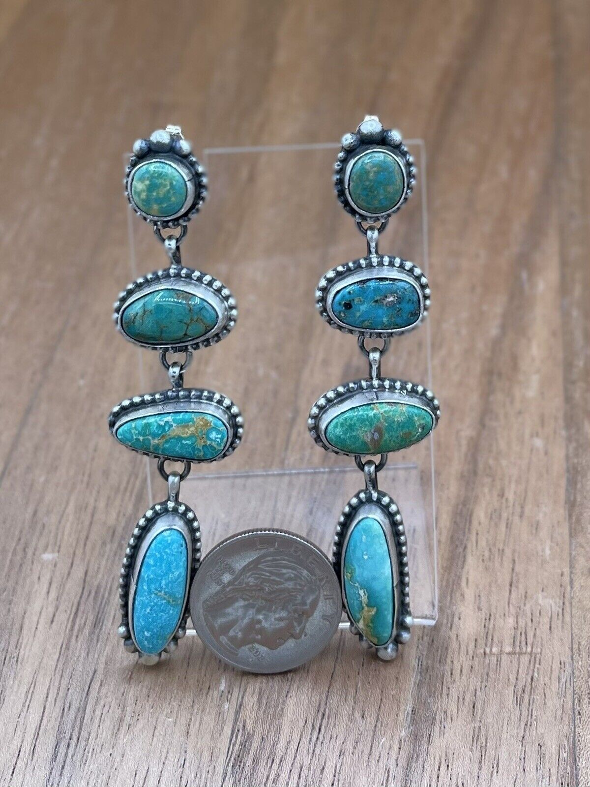 Native American Navajo Handmade Silver Sonoran Turquoise Post Dangle Earrings