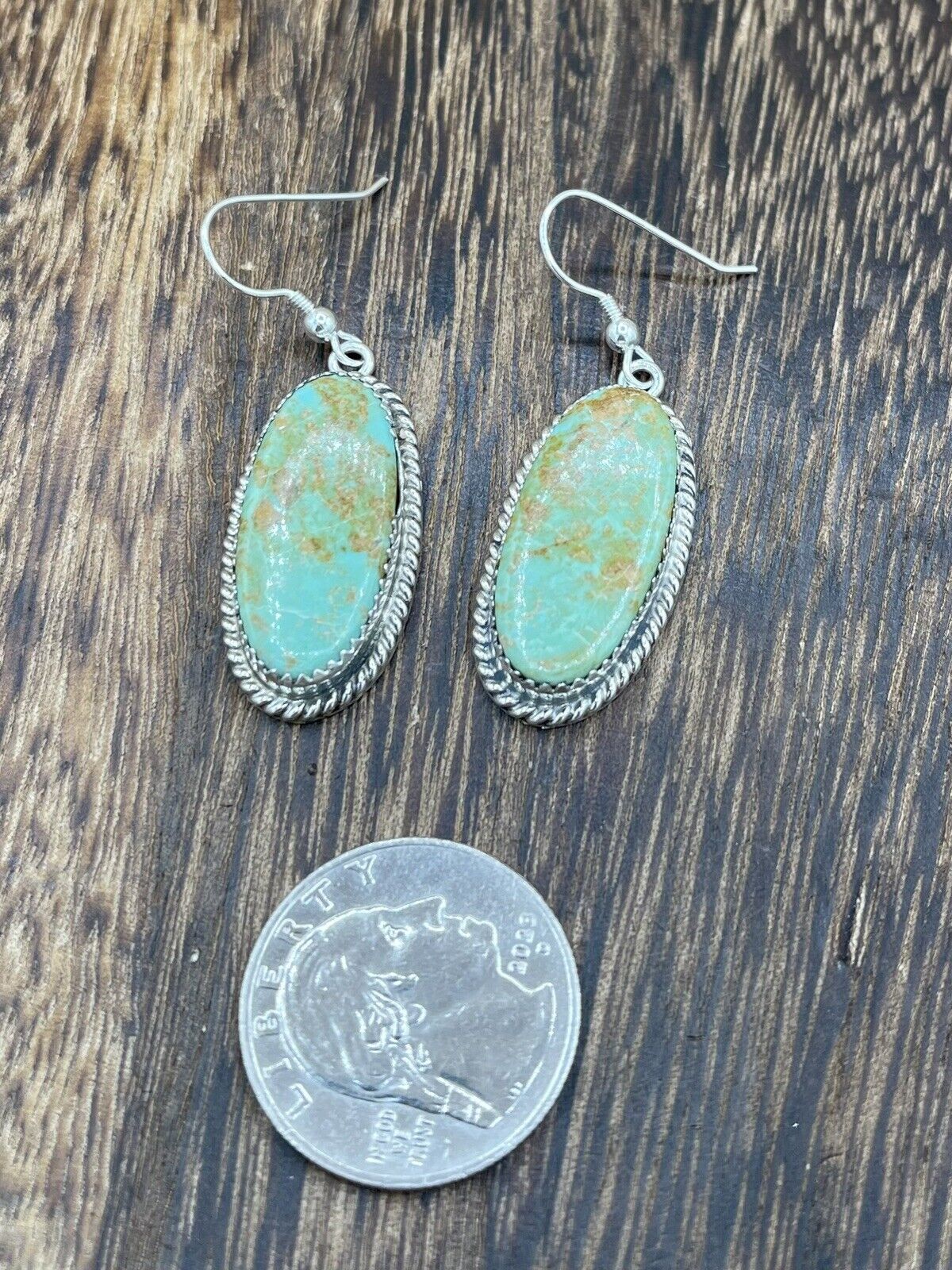 Navajo Handmade Sterling Silver Sonoran Turquoise Dangle Earrings By Byron Begay