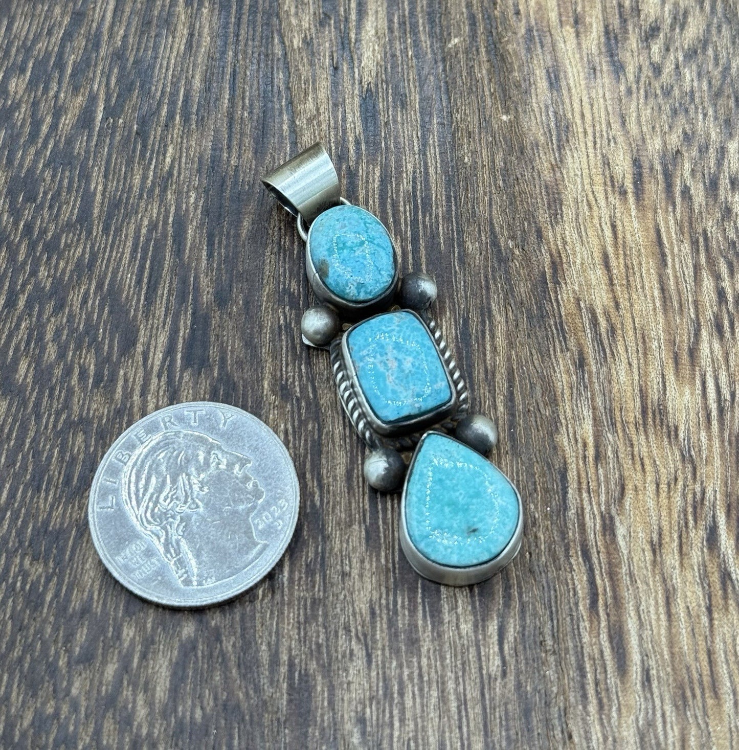 Navajo Handmade Sterling Silver White Water Turquoise Cluster Drop Pendant