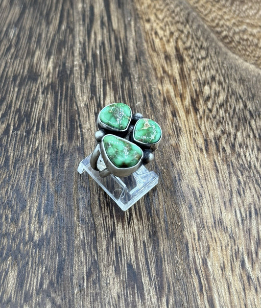 Navajo Handmade Sterling Silver Sonoran Gold Turquoise Cluster Ring Size 7