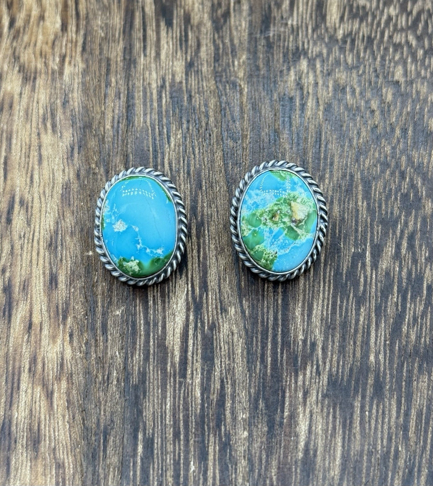 Navajo Handmade Sterling Silver Sonoran Gold Turquoise Post Stud Earrings