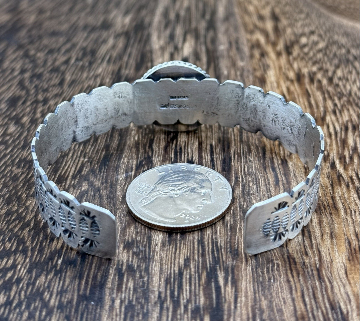 Navajo Handmade Sterling Silver Blue Bird Turquoise Stacker Cuff Bracelet