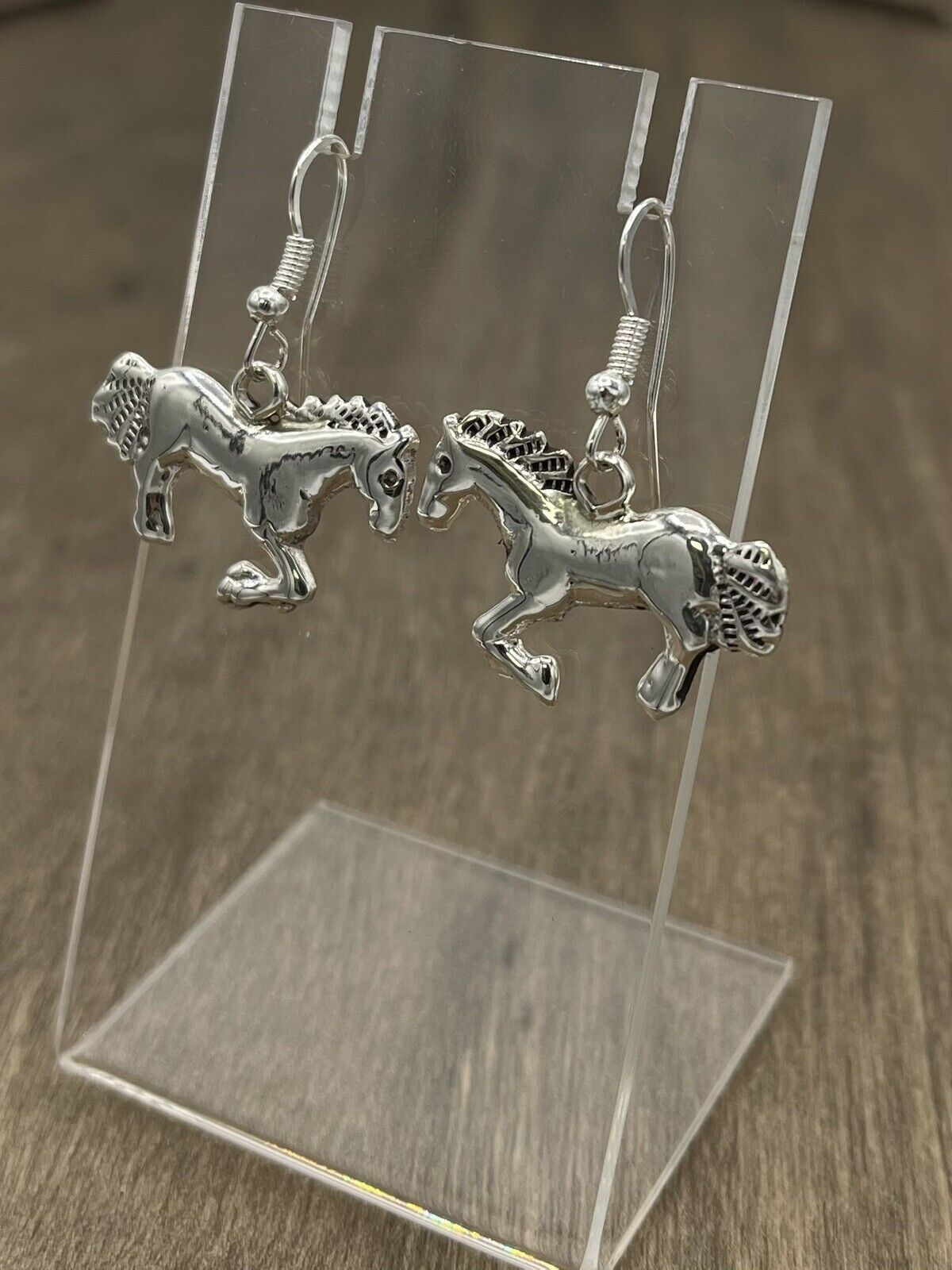 Native American Sterling Silver Navajo Handmade Dangle Horse Earrings