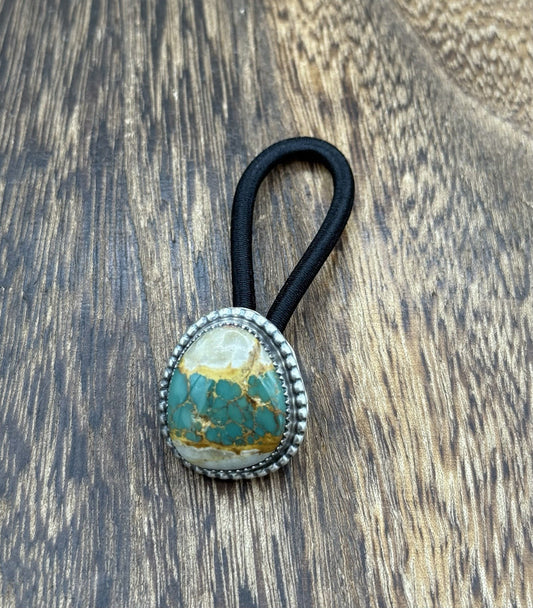 Native American Navajo Handmade Sterling Silver Royston Turquoise Hair Tie