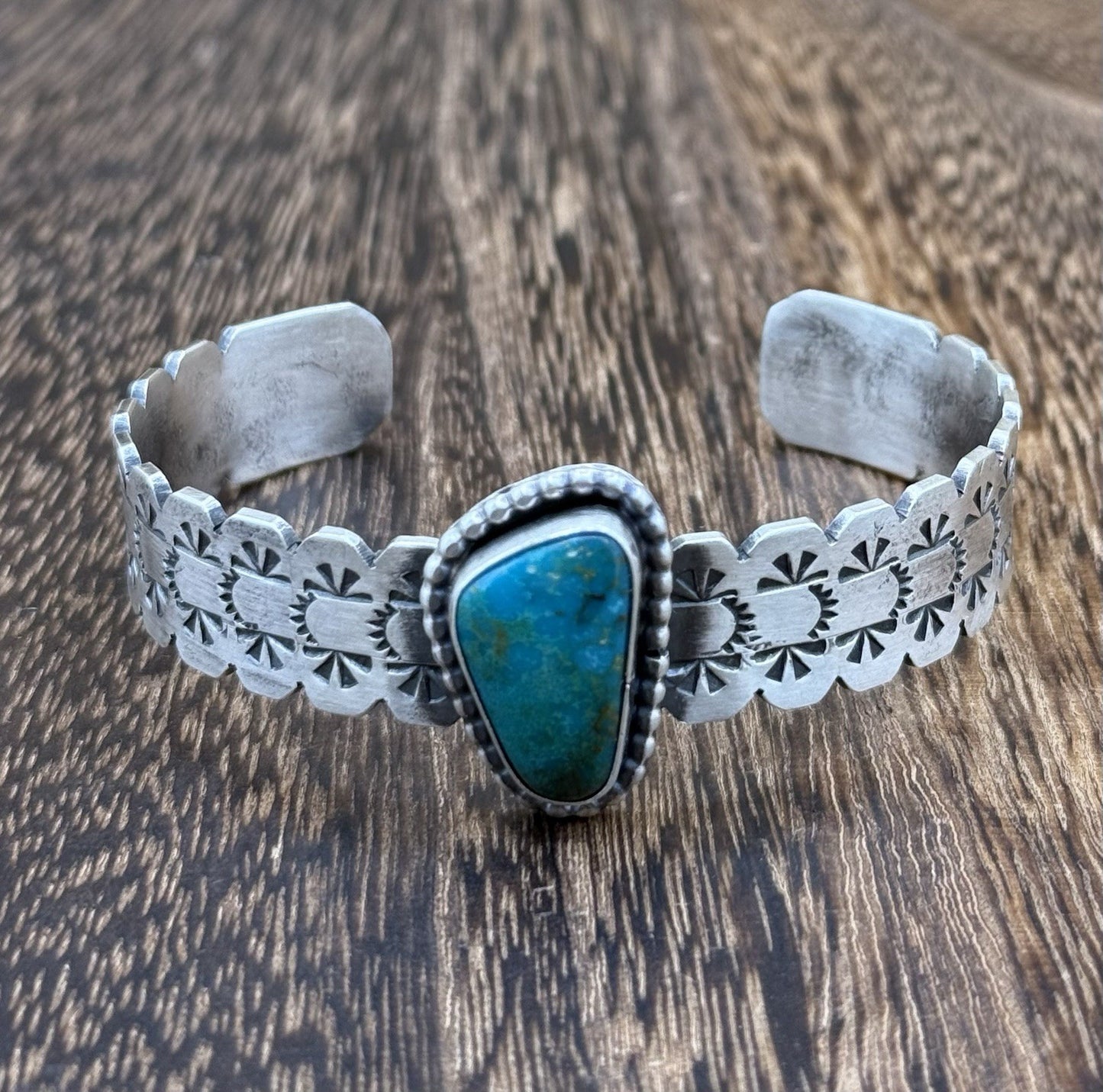 Navajo Handmade Sterling Silver Royston Turquoise Stacker Cuff Bracelet