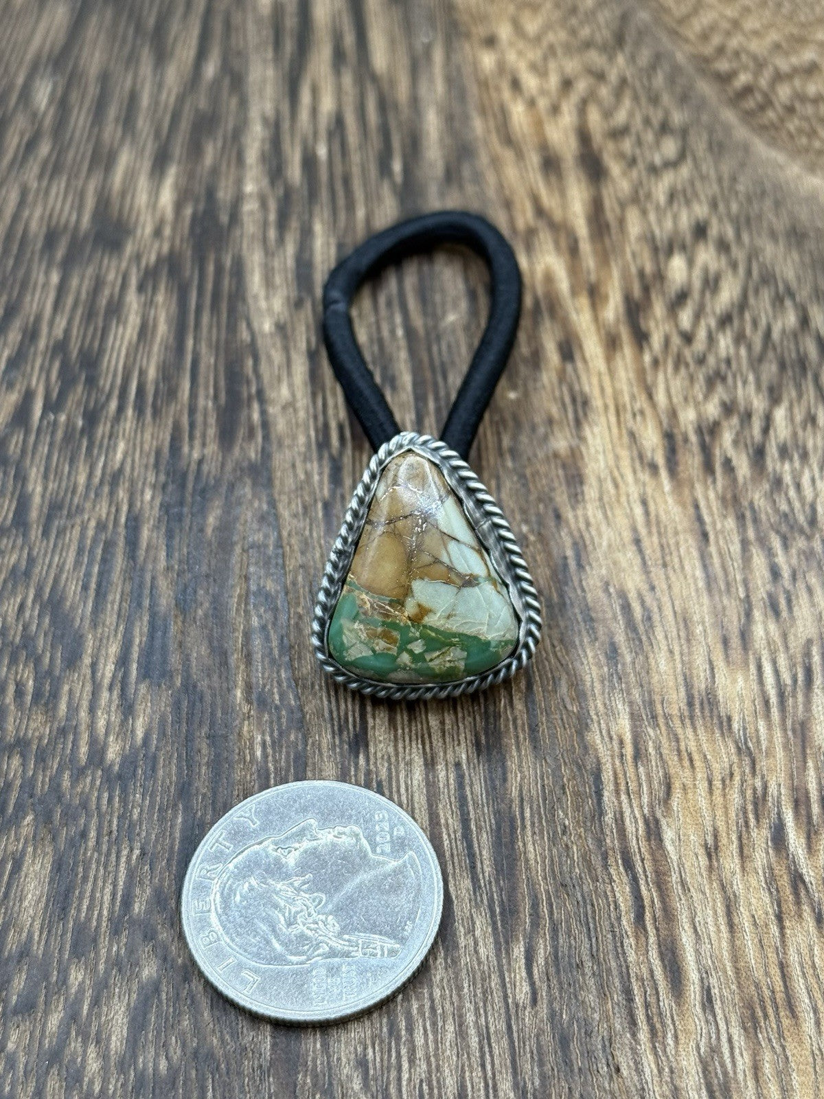 Native American Navajo Handmade Sterling Silver Royston Turquoise Hair Tie