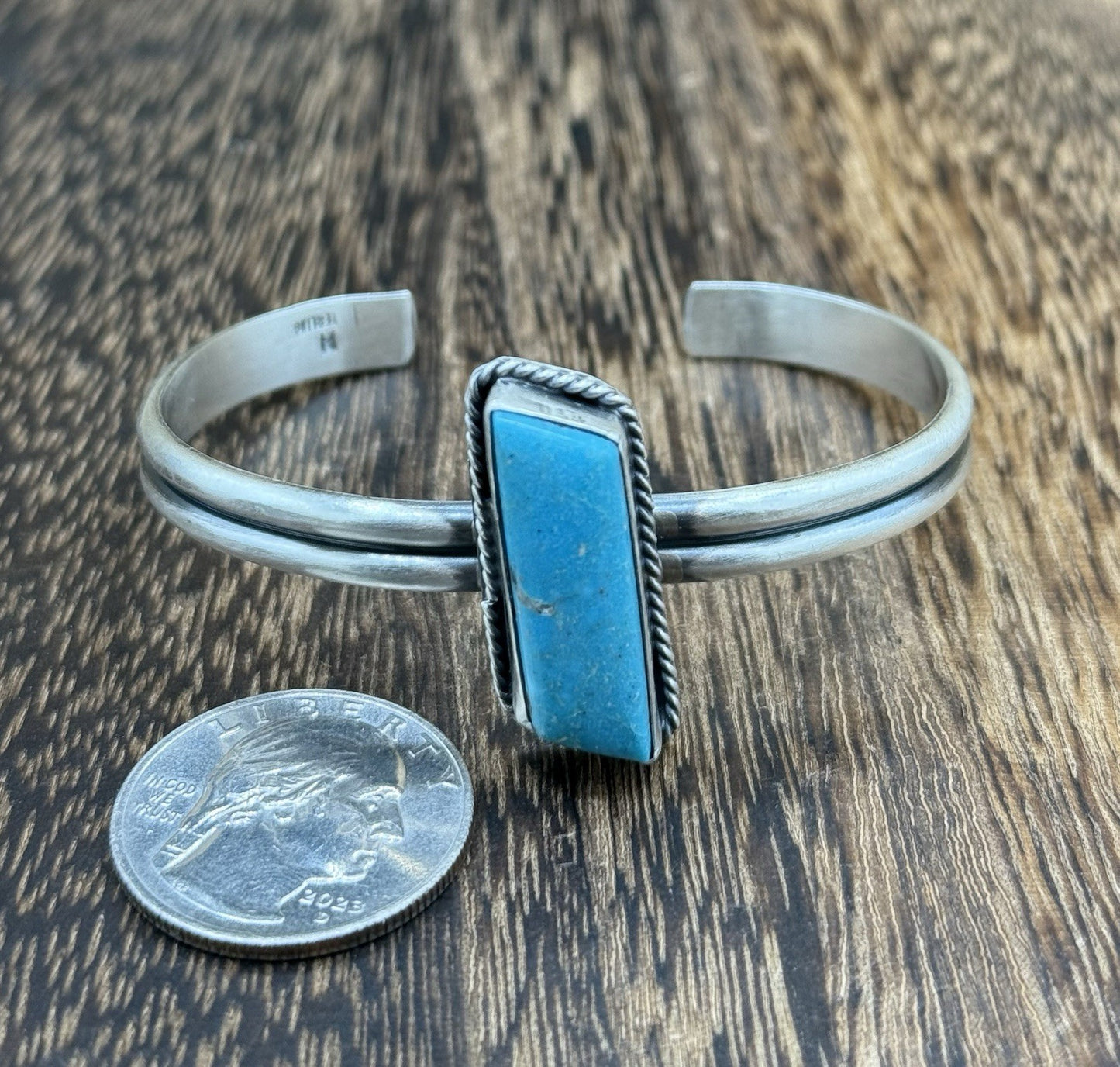 Navajo Handmade Sterling Silver Blue Glacier Turquoise Stacker Cuff Bracelet