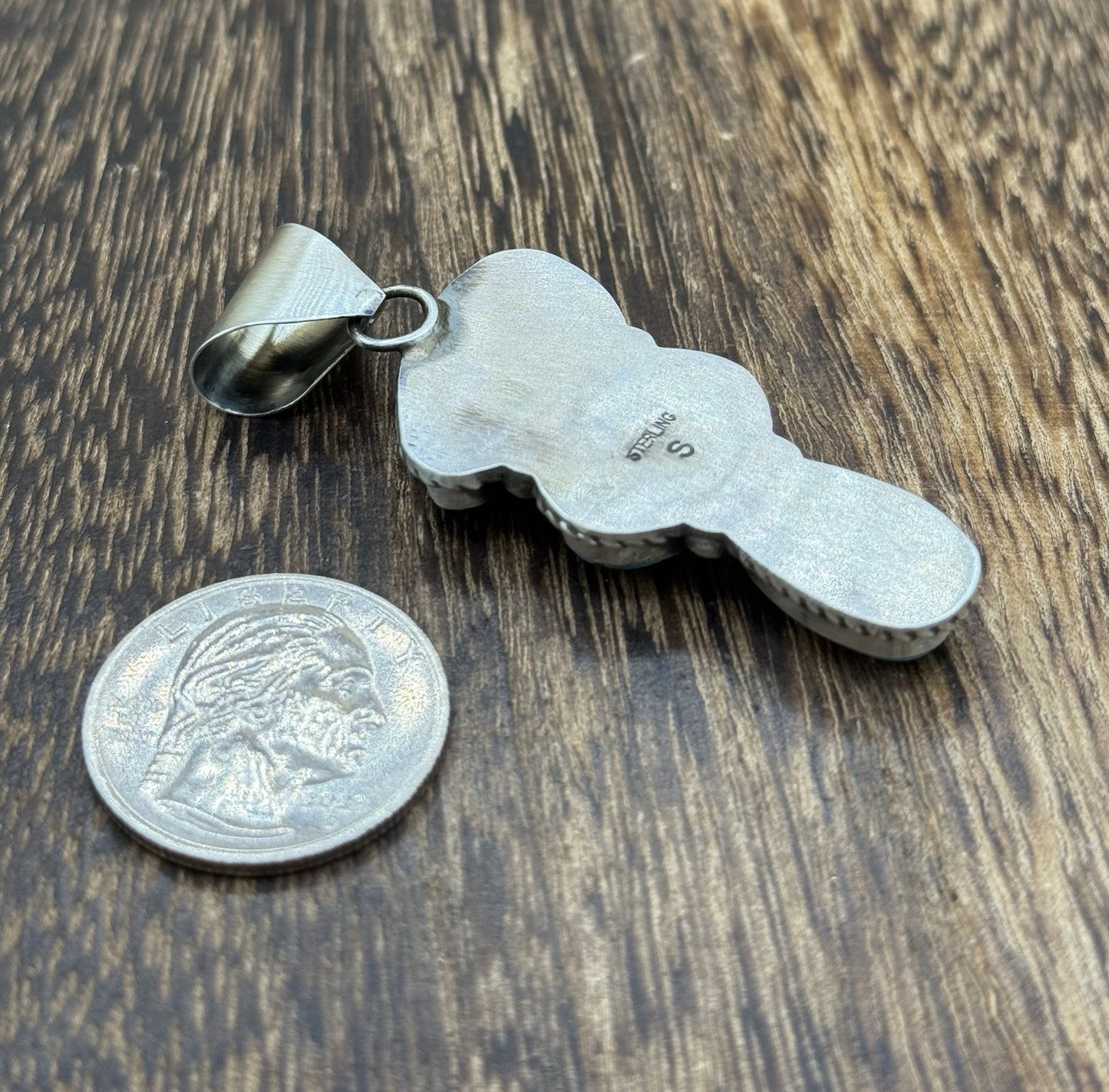 Native Navajo Handmade Sterling Silver Blue Bird Turquoise Cluster Drop Pendant