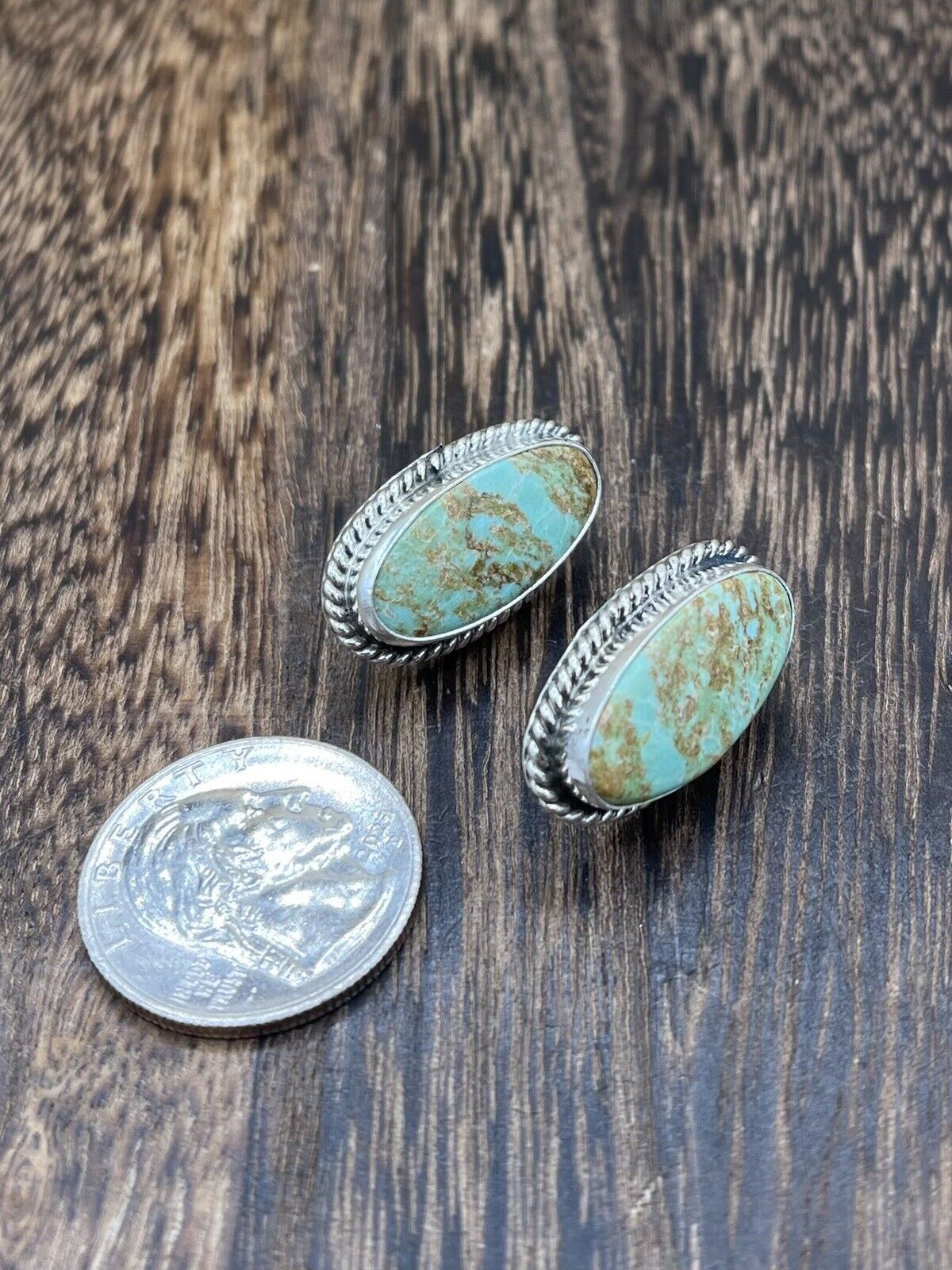 Navajo Handmade Sterling Silver Sonoran Turquoise Post Stud Earrings Byron Begay