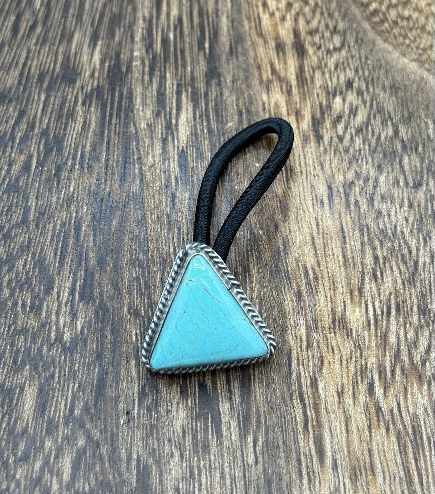 Native American Navajo Handmade Sterling Silver Blue Glacier Turquoise Hair Tie