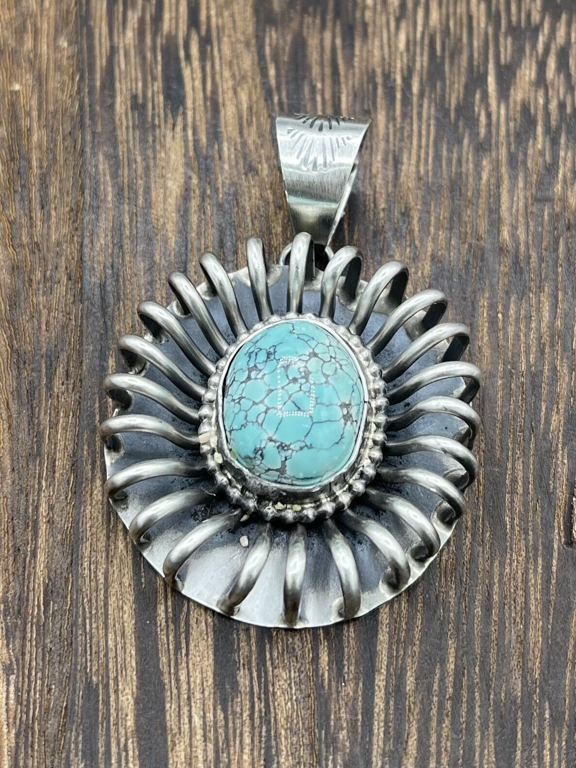 Native American Sterling Silver Navajo Handmade Turquoise Pendant - Betta Lee