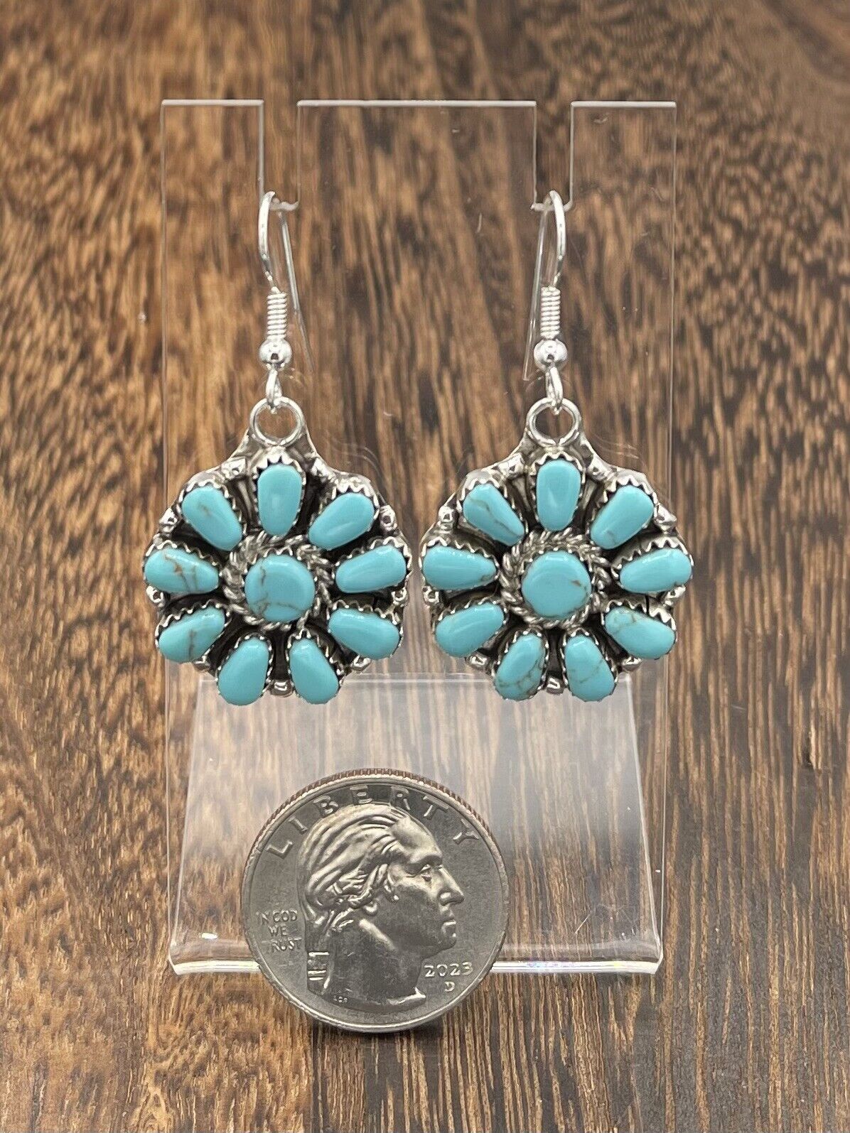 Native American sterling silver Navajo Handmade Turquoise Cluster Post earrings