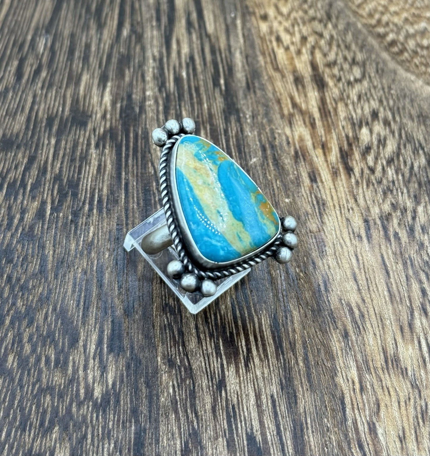 Navajo Handmade Sterling Silver Royston Turquoise Adjustable Ring Size 8 To 10