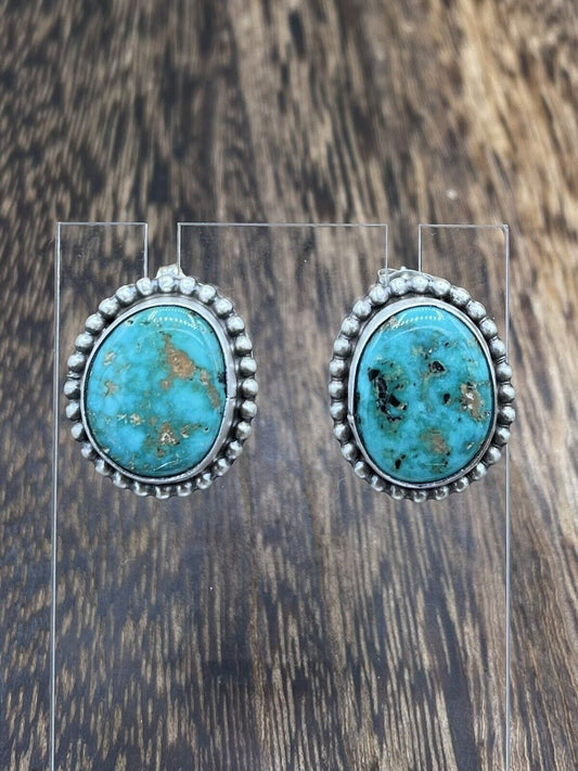 Native American Navajo Handmade Silver Sonoran Turquoise Post Stud Earrings