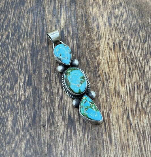 Navajo Handmade Sterling Silver Sonoran Gold Turquoise Cluster Drop Pendant