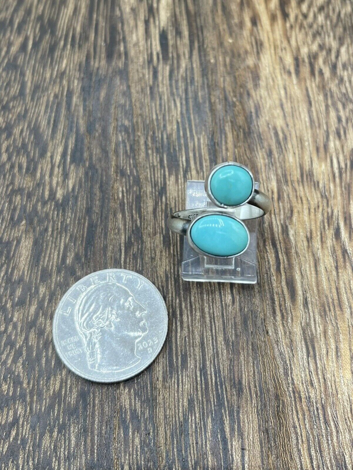 Native American Navajo Handmade Sterling Silver Turquoise Adjustable Ring 6 To 8