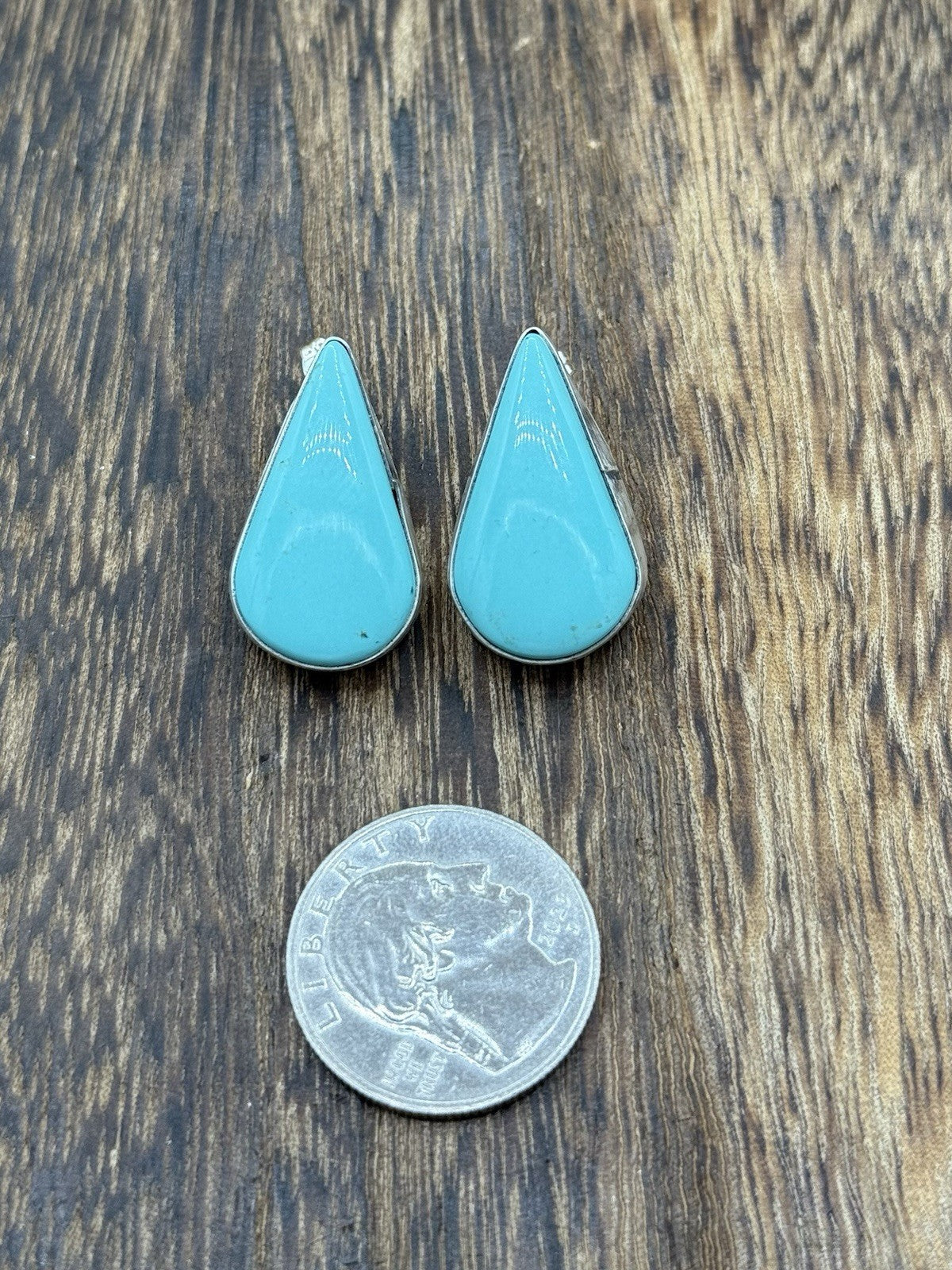 Native Navajo Handmade Sterling Silver Blue Glacier Turquoise Post Stud Earrings