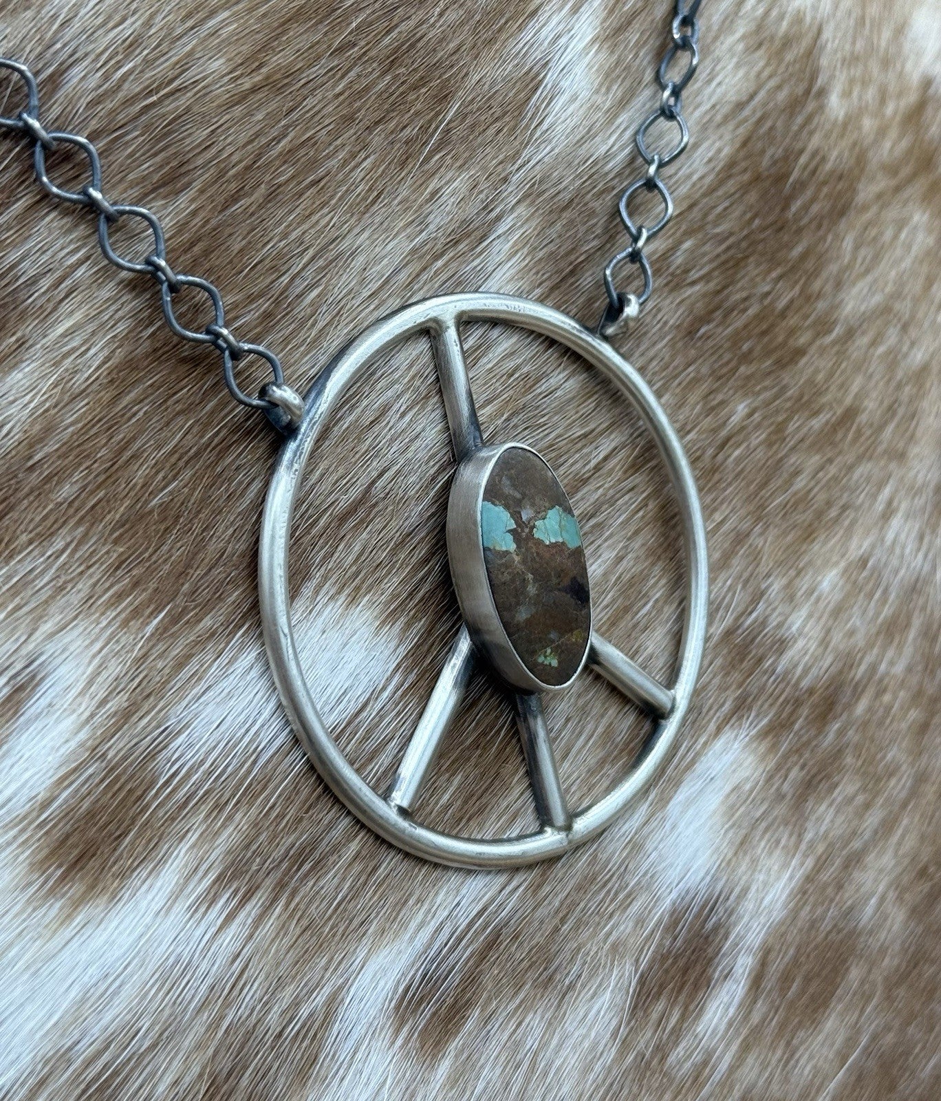 Native American Navajo handmade Sterling Silver Turquoise Peace Hippie Necklace